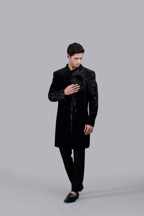 b more BLACK ITALIAN COTTON VELVET CUTDANA WORK INDO WESTERN