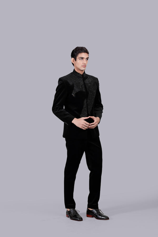 B More BLACK ITALIAN COTTON VELVET CUTDANA WORK JODHPURI