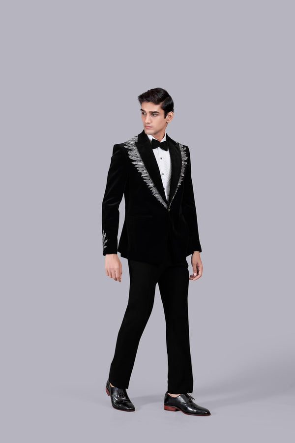 B More BLACK ITALIAN COTTON VELVET CUTDANA WORK SUIT