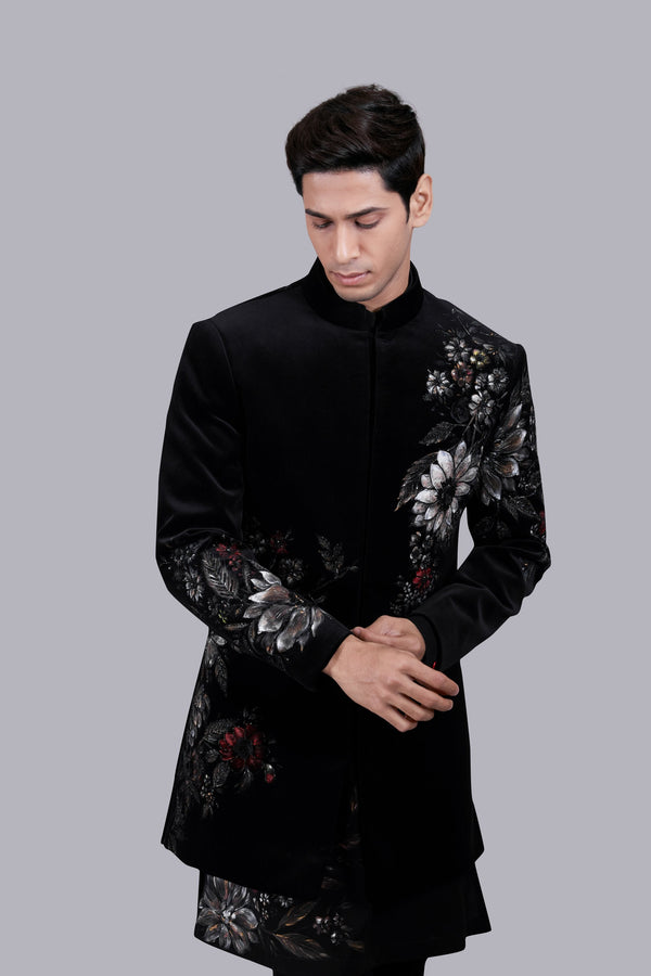 B More BLACK ITALIAN COTTON VELVET HAND PAINTED INDO WESTERN