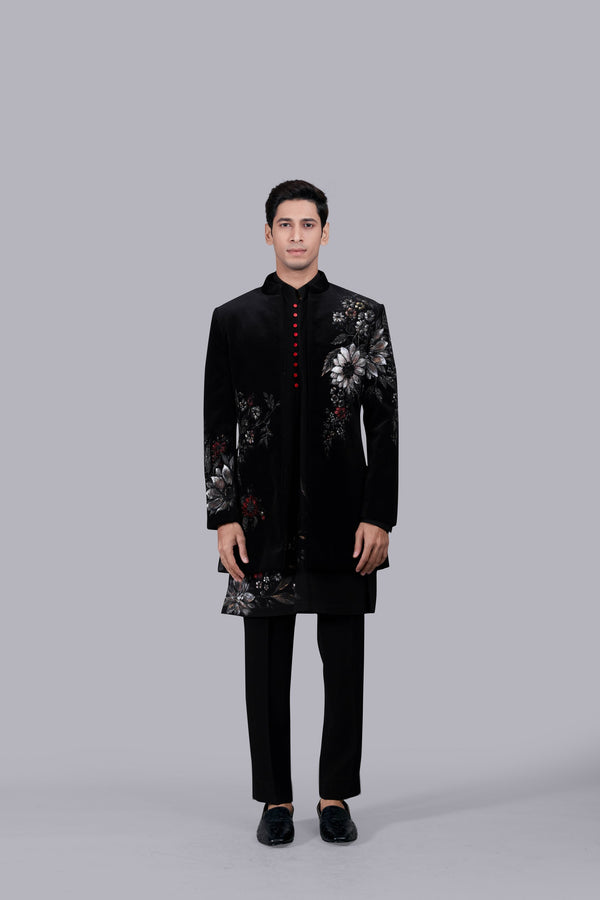 b more BLACK ITALIAN COTTON VELVET HAND PAINTED INDO WESTERN