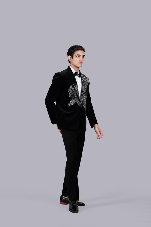 B More BLACK ITALIAN COTTON VELVET SEQUENCE WORK SUIT