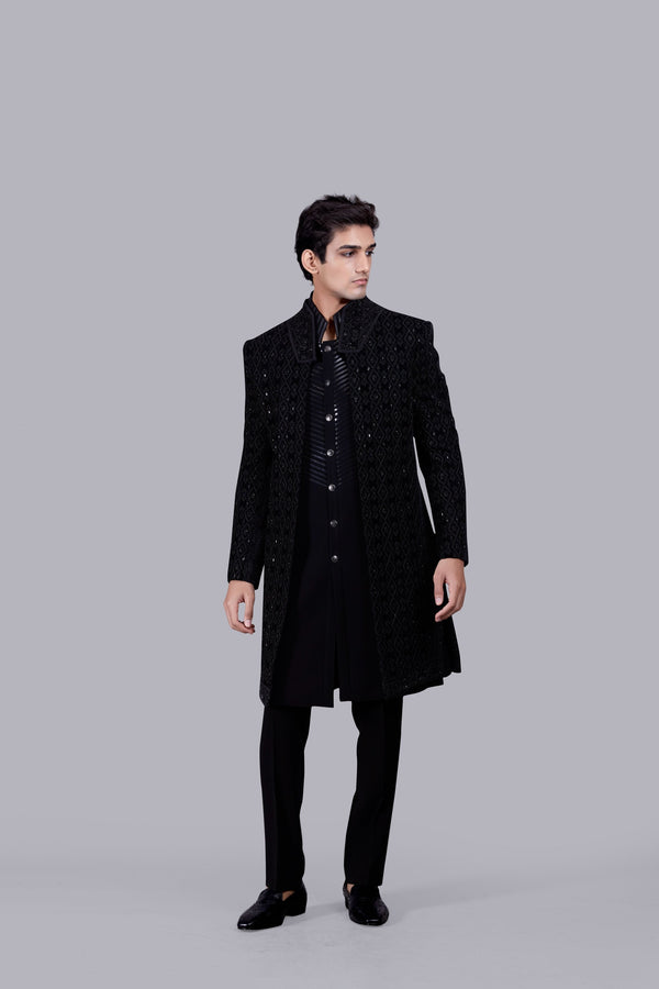 b more BLACK ITALIAN COTTON VELVET THREAD WORK INDO WESTERN