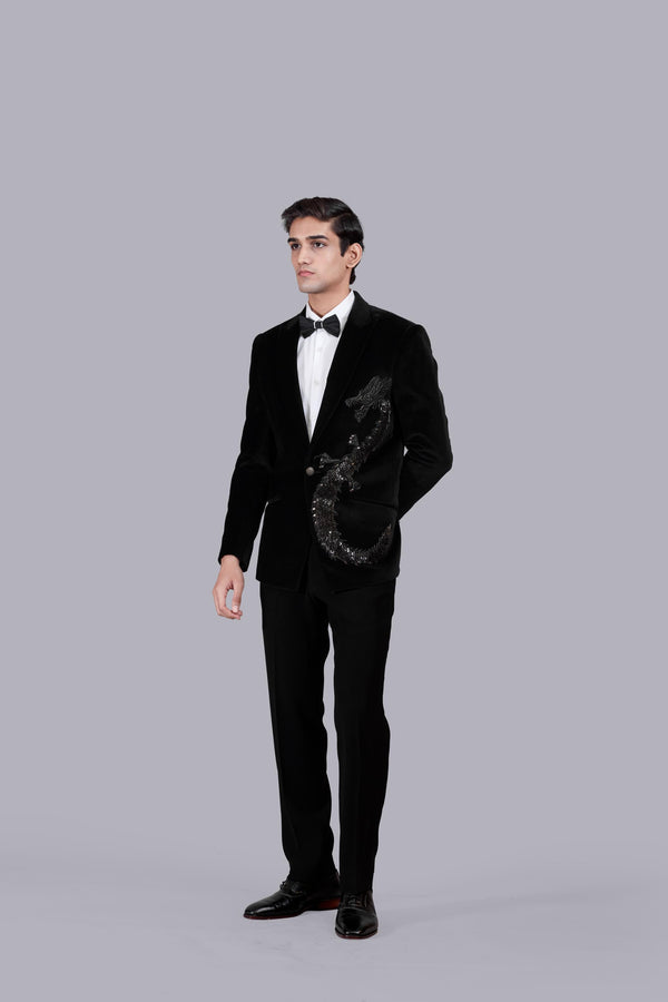 B More BLACK ITALIAN COTTON VELVET ZARDOSI WORK SUIT