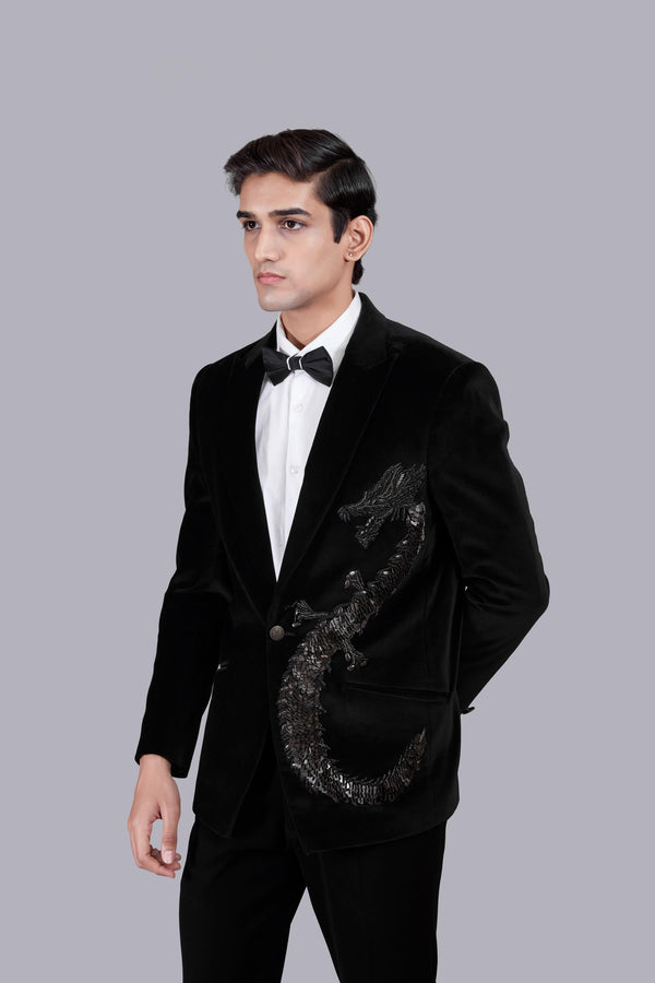 B More BLACK ITALIAN COTTON VELVET ZARDOSI WORK SUIT