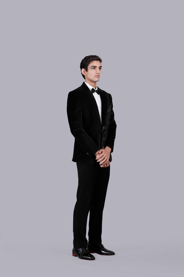 B More BLACK ITALIAN COTTON VELVET ZARDOSI WORK SUIT