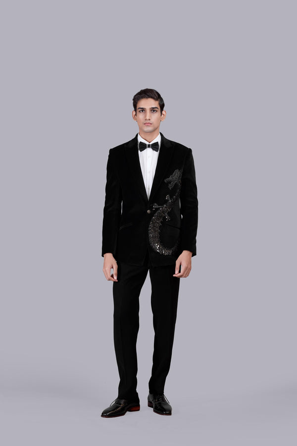 b more BLACK ITALIAN COTTON VELVET ZARDOSI WORK SUIT