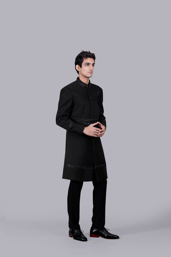 B More BLACK ITALIAN WOOL CUTDANA WORK INDO WESTERN