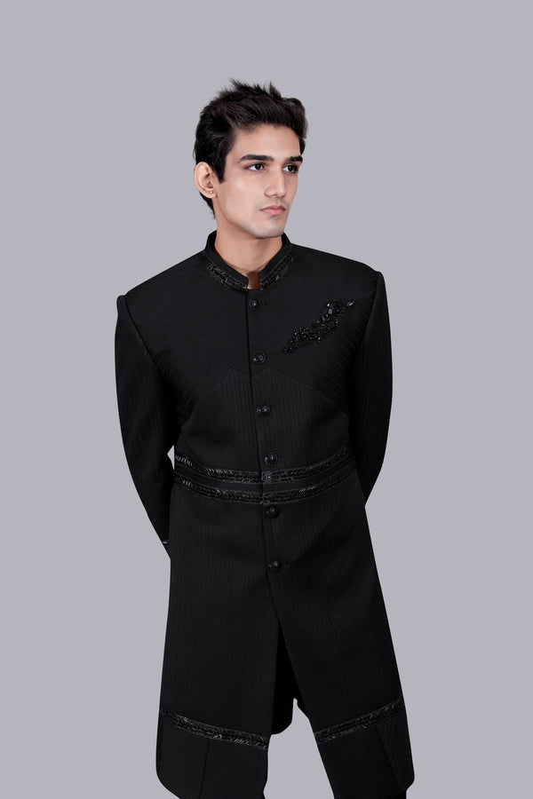 B More BLACK ITALIAN WOOL CUTDANA WORK INDO WESTERN