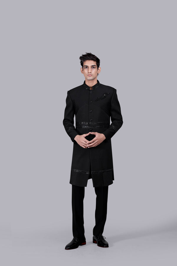 b more BLACK ITALIAN WOOL CUTDANA WORK INDO WESTERN