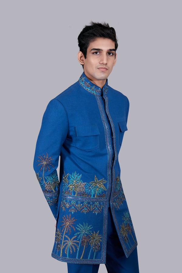 B More BLUE ITALIAN COTTON THREAD WORK INDO WESTERN