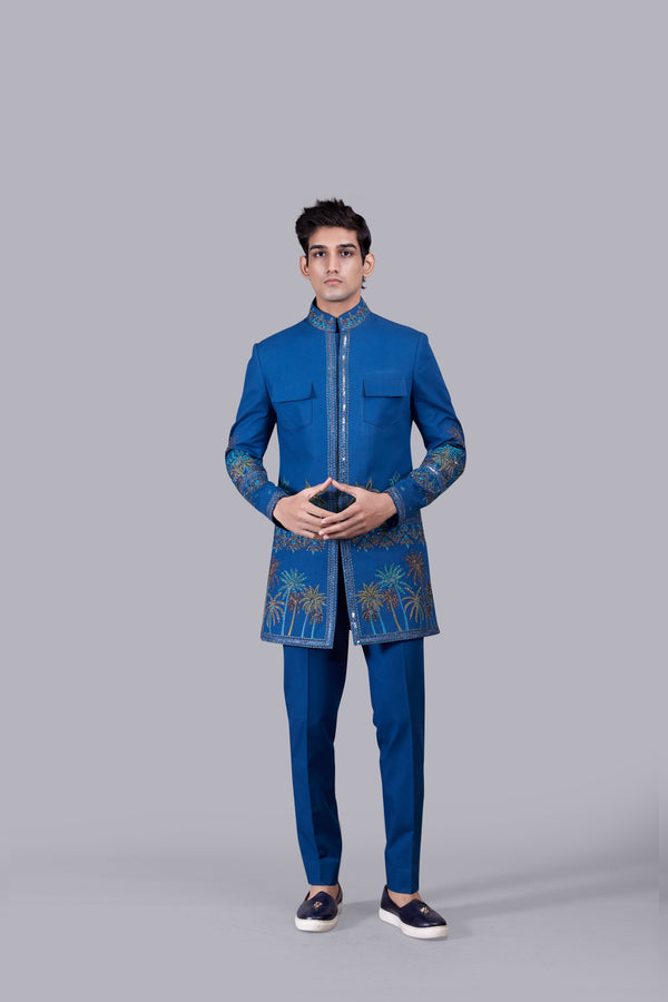 b more BLUE ITALIAN COTTON THREAD WORK INDO WESTERN