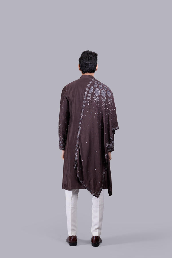 B More CHOCOLATE BROWN PURE LINEN SILK THREAD WORK KURTA SET