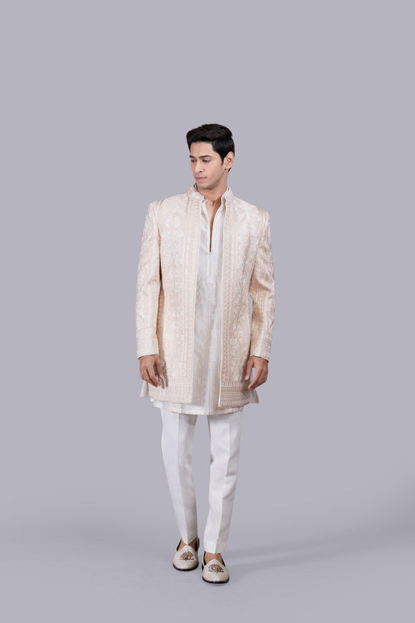 b more CREAM CHANDERI SILK THREAD WORK INDO WESTERN