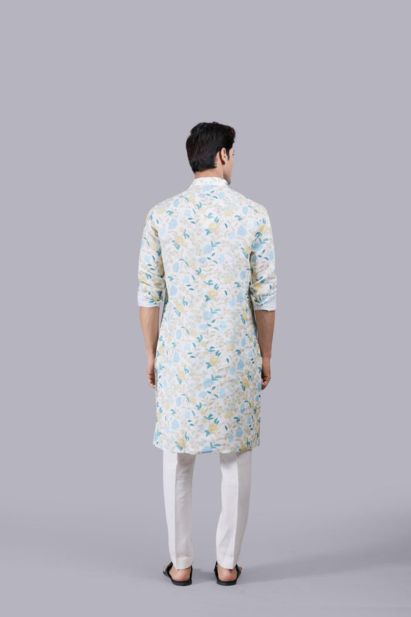B More CREAM DIGITAL PRINT LINEN THREAD WORK KURTA SET