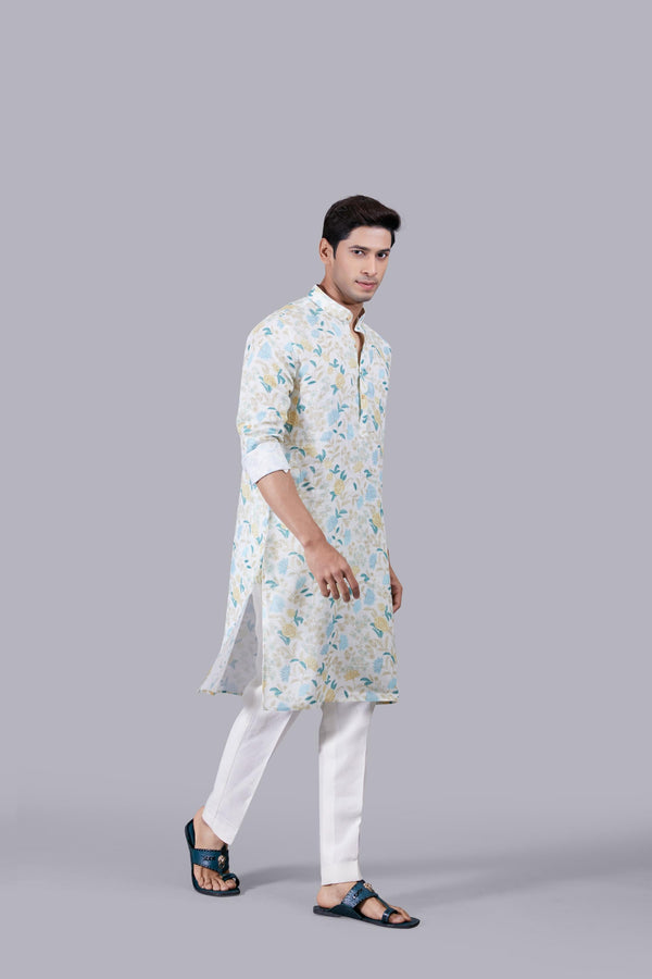 B More CREAM DIGITAL PRINT LINEN THREAD WORK KURTA SET