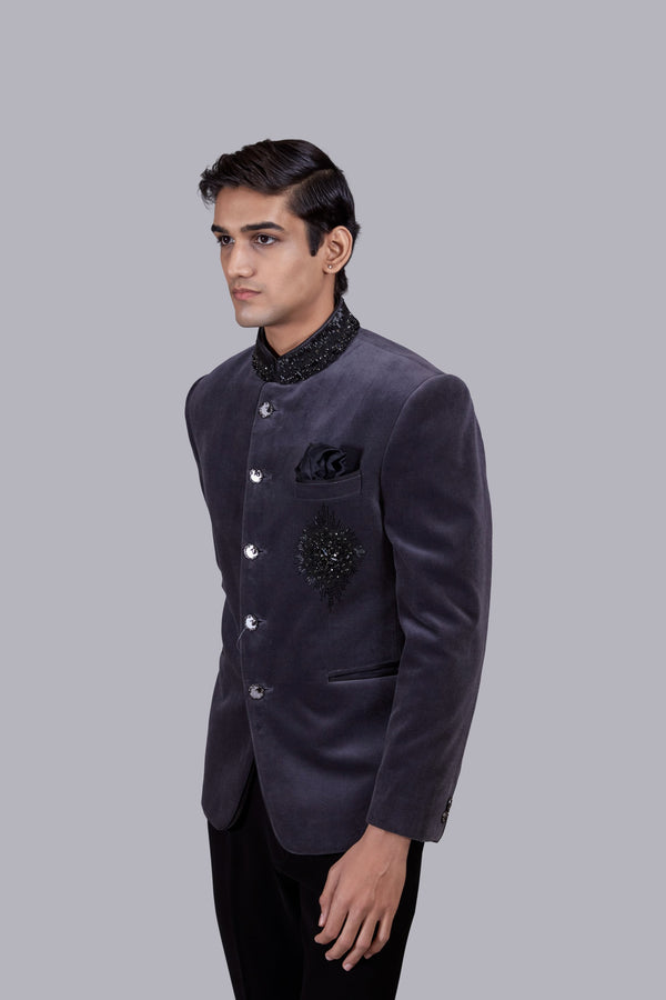 B More GREY ITALIAN COTTON VELVET CUTDANA WORK JODHPURI