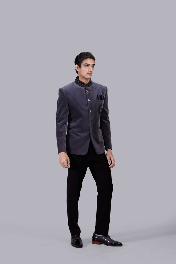 B More GREY ITALIAN COTTON VELVET CUTDANA WORK JODHPURI