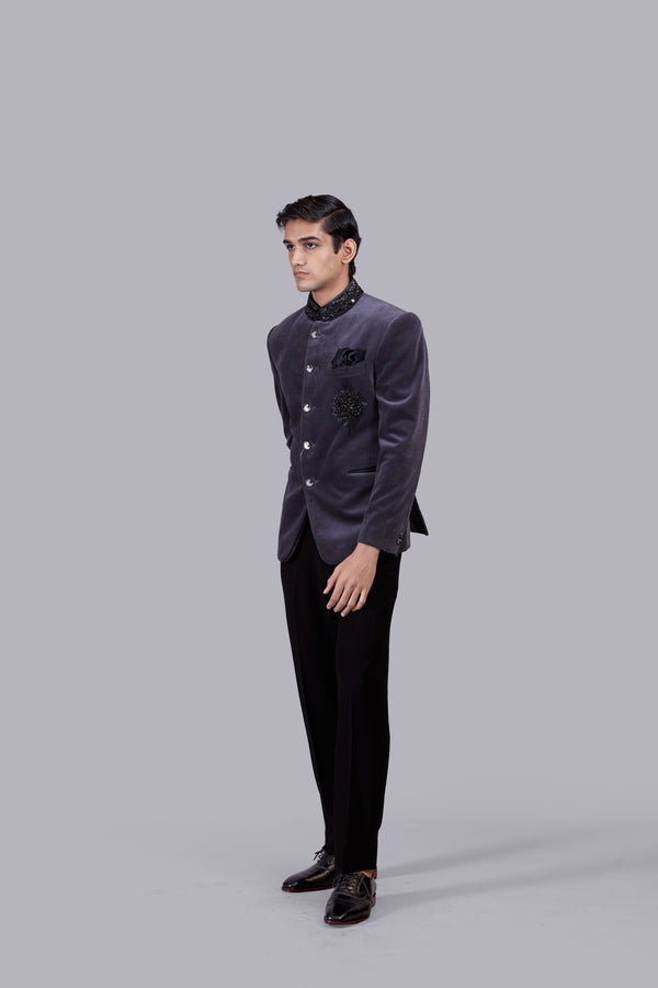 B More GREY ITALIAN COTTON VELVET CUTDANA WORK JODHPURI