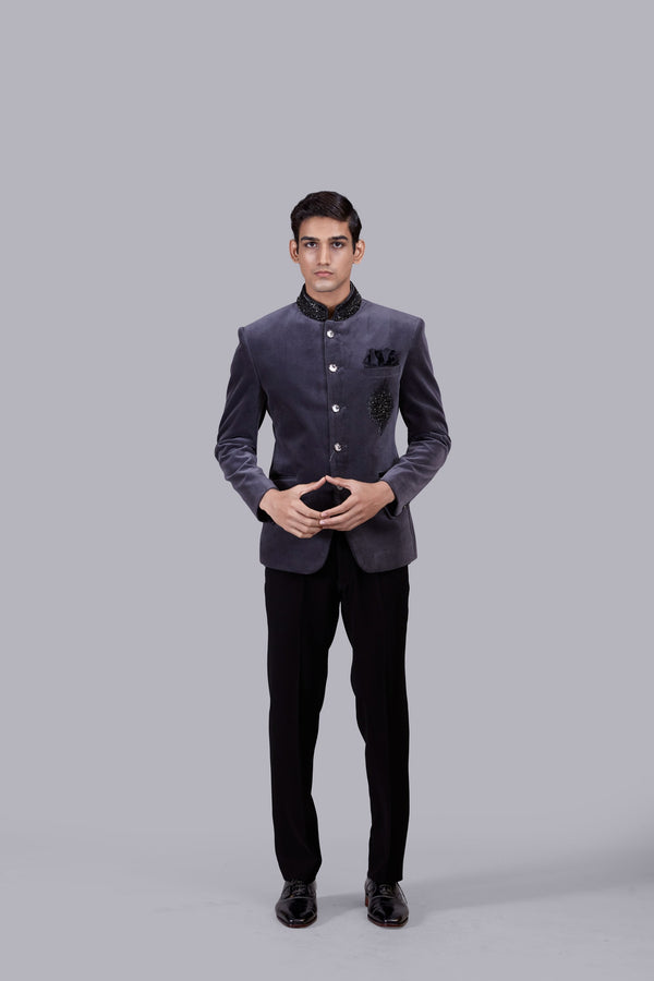 b more GREY ITALIAN COTTON VELVET CUTDANA WORK JODHPURI