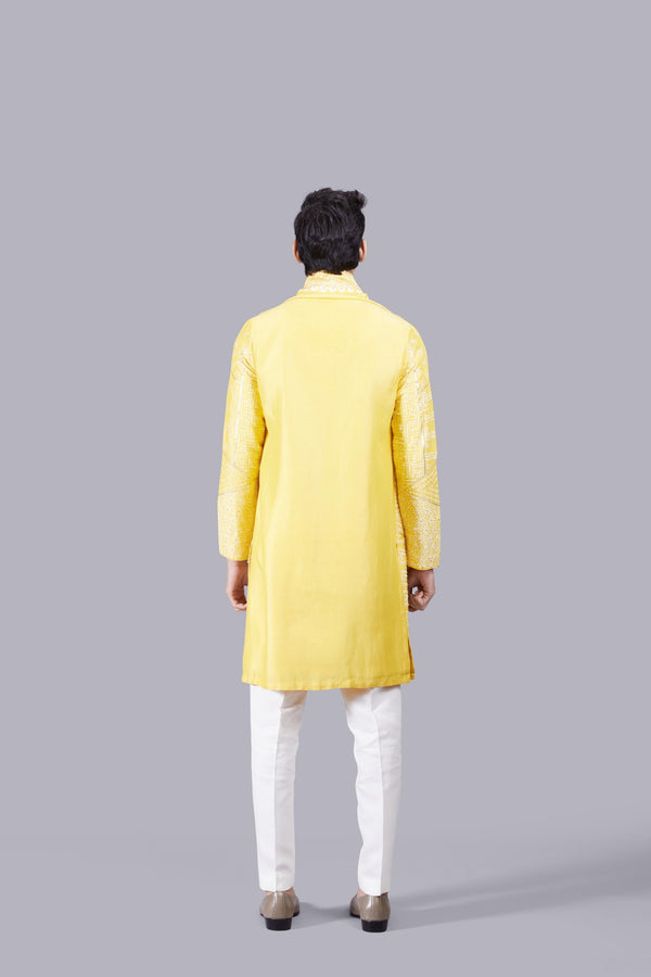 B More HAND PAINT YELLOW LINEN THREAD WORK KURTA SET