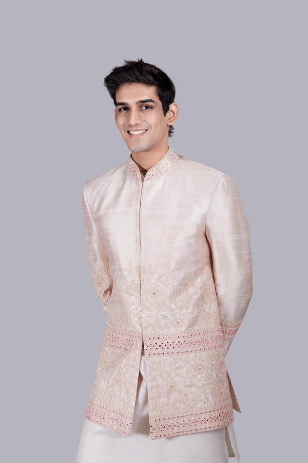 B More LIGHT PEACH RAW SILK THREAD ARI WORK INDO WESTERN