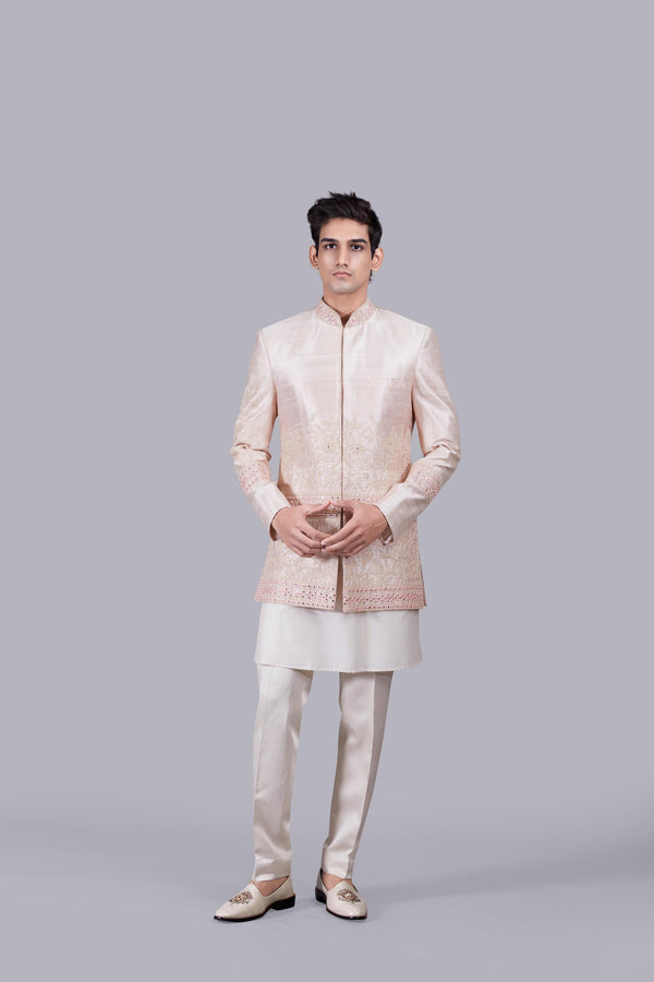 b more LIGHT PEACH RAW SILK THREAD ARI WORK INDO WESTERN