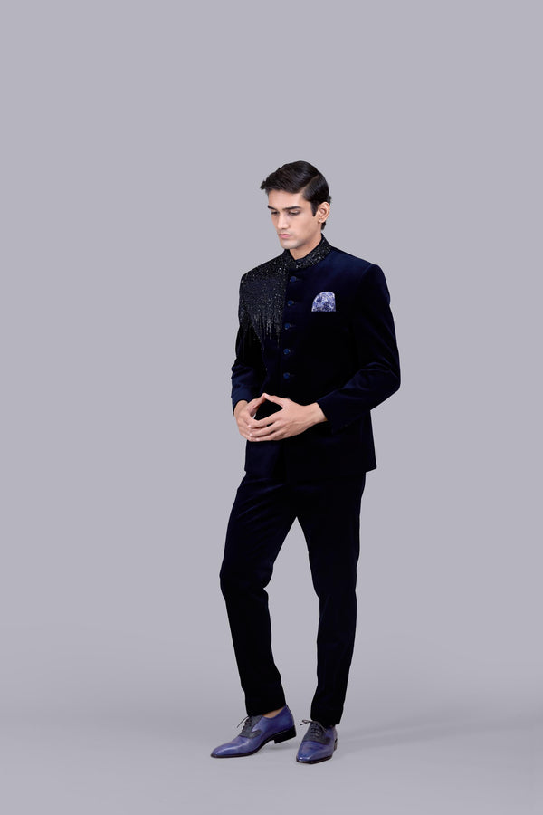 B More NAVY BLUE ITALIAN COTTON VELVET METAL WORK JODHPURI