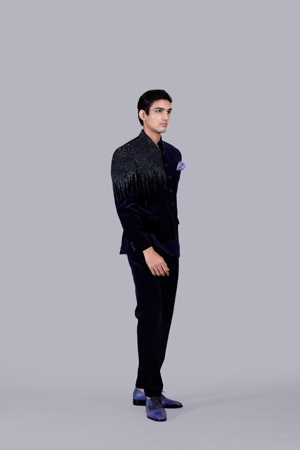 B More NAVY BLUE ITALIAN COTTON VELVET METAL WORK JODHPURI