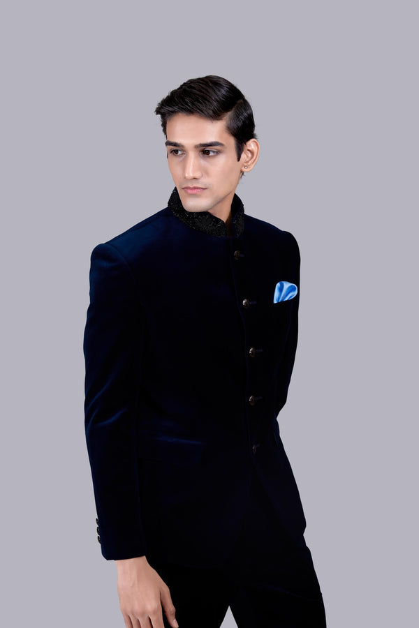 B More NAVY BLUE ITALIAN COTTON VELVET PEARL WORK JODHPURI