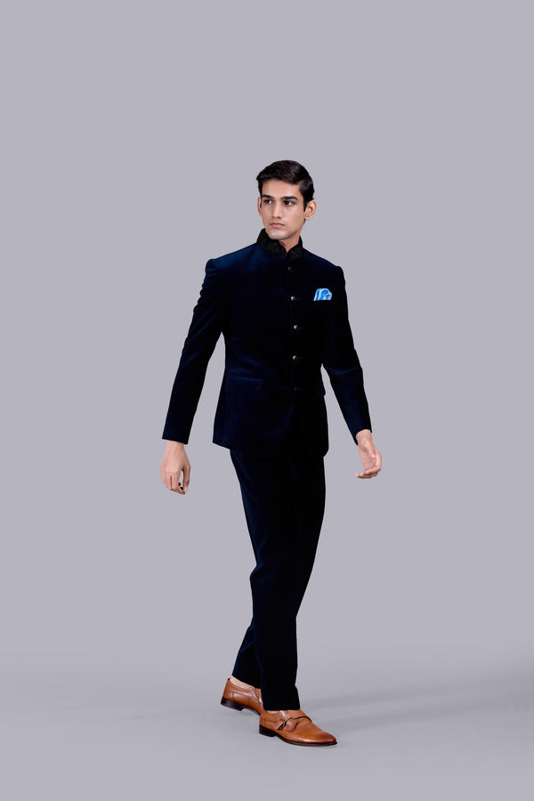 B More NAVY BLUE ITALIAN COTTON VELVET PEARL WORK JODHPURI