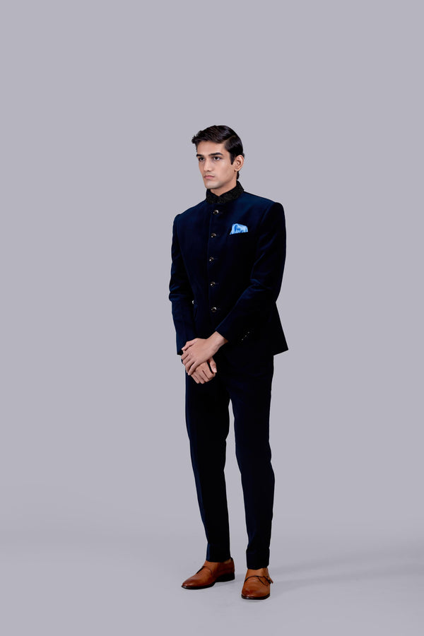 B More NAVY BLUE ITALIAN COTTON VELVET PEARL WORK JODHPURI