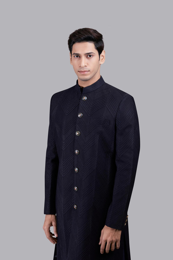 B More NAVY BLUE MATKA SILK DHAGAI WORK INDO WESTERN