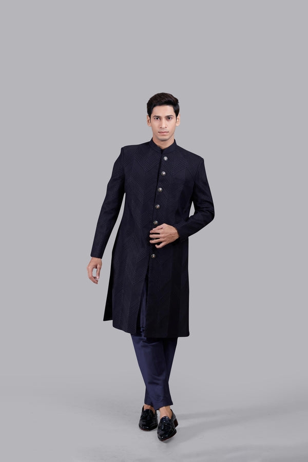 B More NAVY BLUE MATKA SILK DHAGAI WORK INDO WESTERN
