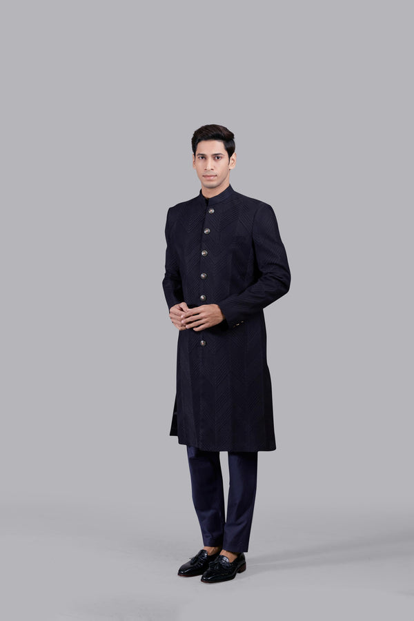 B More NAVY BLUE MATKA SILK DHAGAI WORK INDO WESTERN
