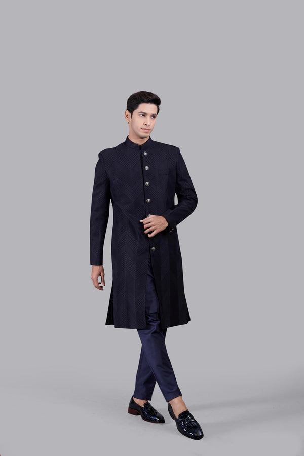 b more NAVY BLUE MATKA SILK DHAGAI WORK INDO WESTERN