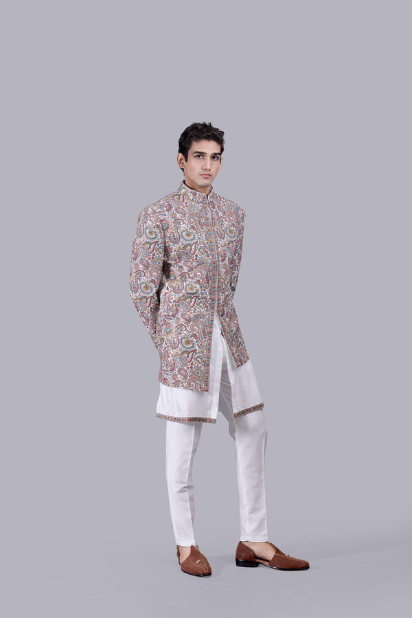 B More OFF WHITE CHANDERI SILK THREAD WORK INDOWESTERN