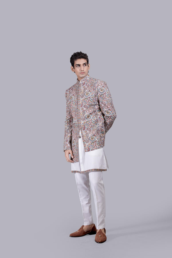 B More OFF WHITE CHANDERI SILK THREAD WORK INDOWESTERN