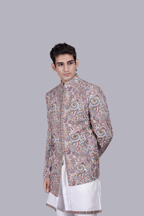 B More OFF WHITE CHANDERI SILK THREAD WORK INDOWESTERN