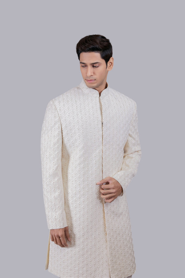 B More OFF WHITE ITALIAN WOOL HAND WORK INDO WESTERN