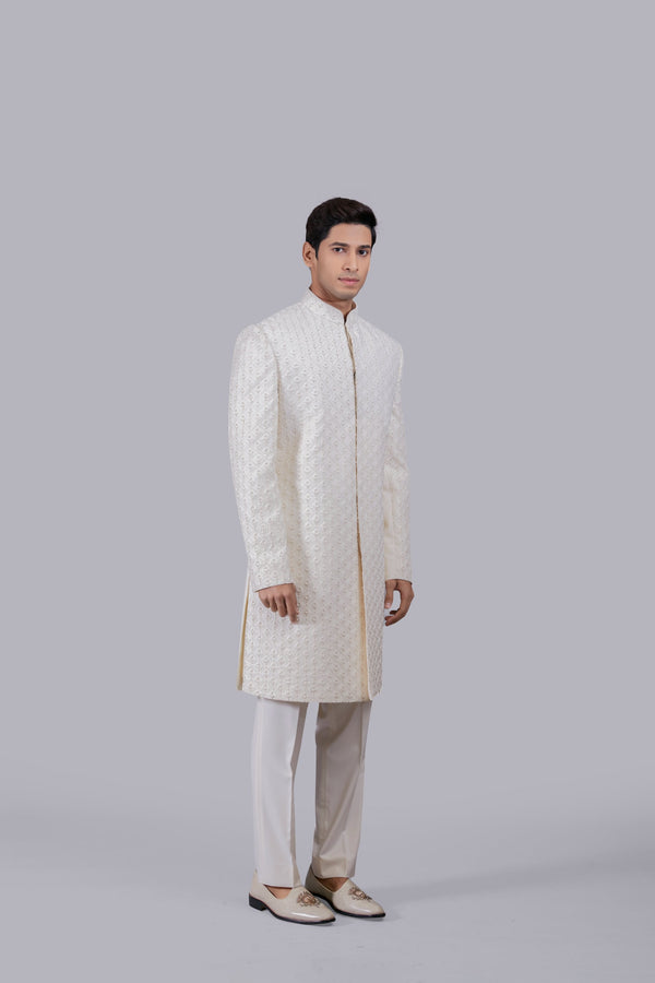 B More OFF WHITE ITALIAN WOOL HAND WORK INDO WESTERN