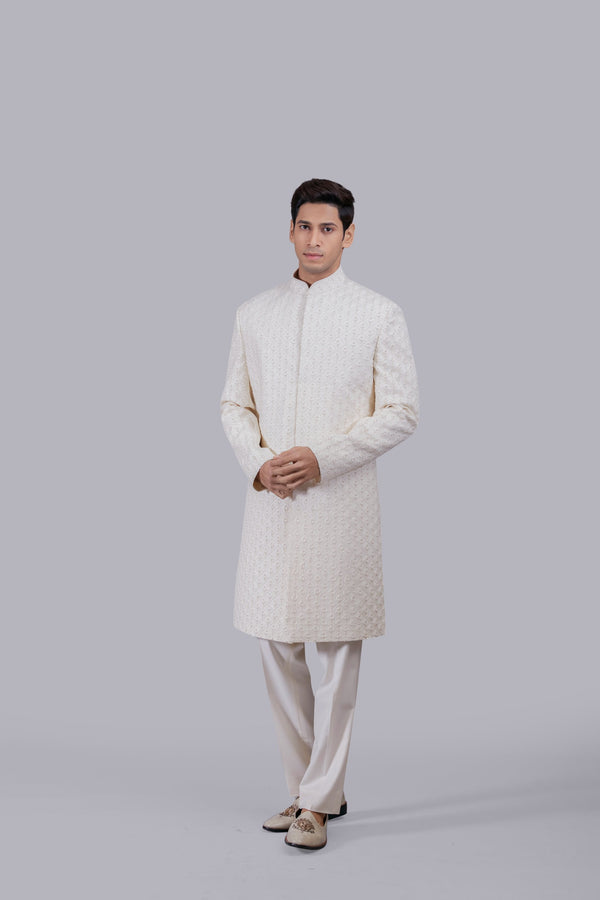 b more OFF WHITE ITALIAN WOOL HAND WORK INDO WESTERN