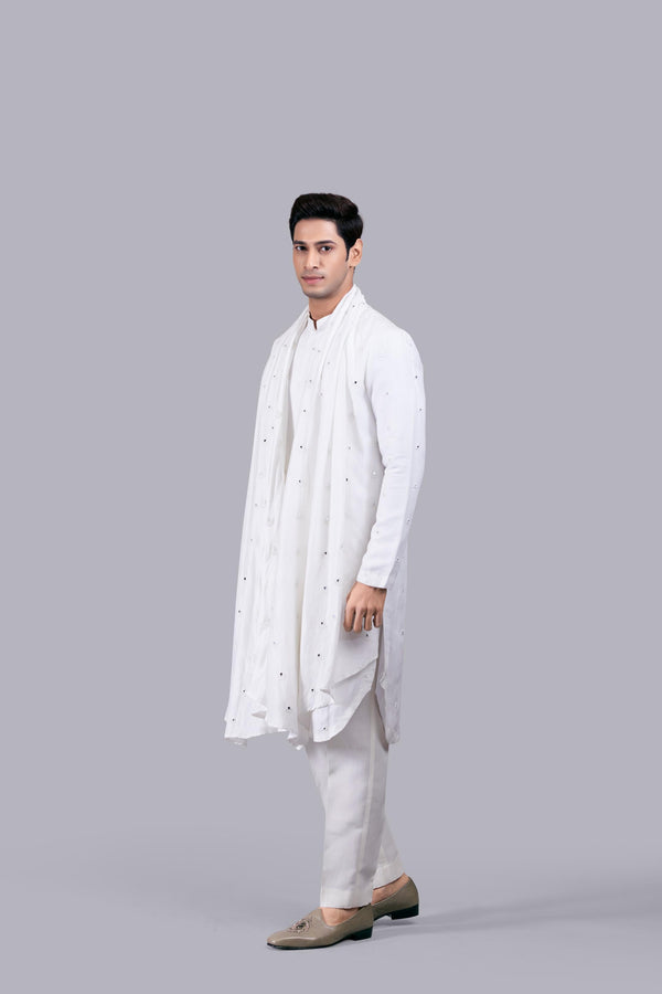 B More OFF WHITE PURE LINEN SILK THREAD WORK KURTA SET