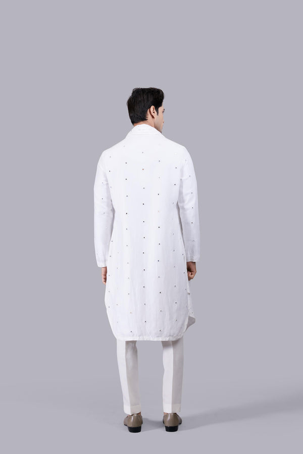 B More OFF WHITE PURE LINEN SILK THREAD WORK KURTA SET
