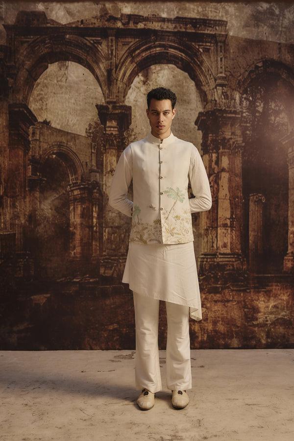 b more Off-White Pure Modal Silk French Knot Work Bundi Sets