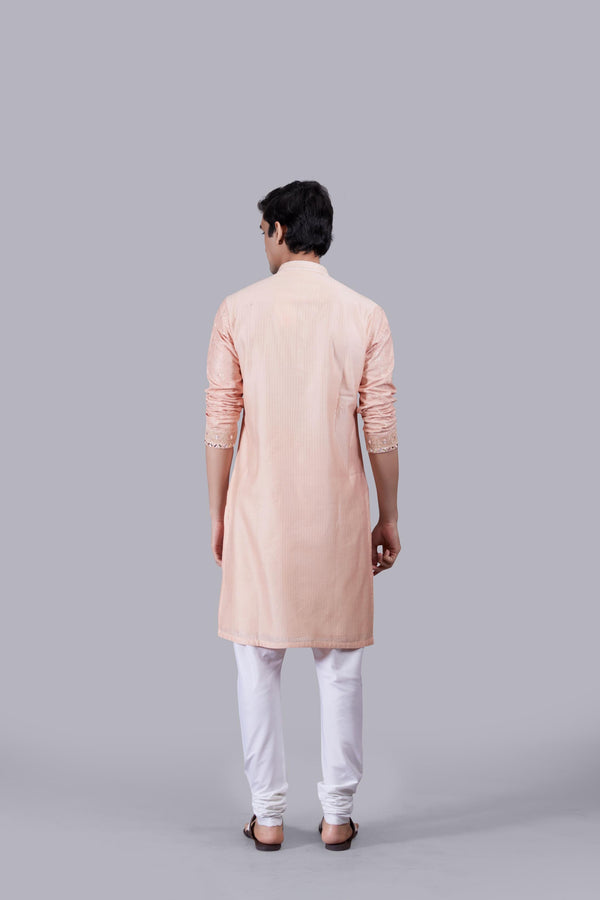 B More PEACH BANARASI JACQUARD SILK THREAD WORK KURTA SET