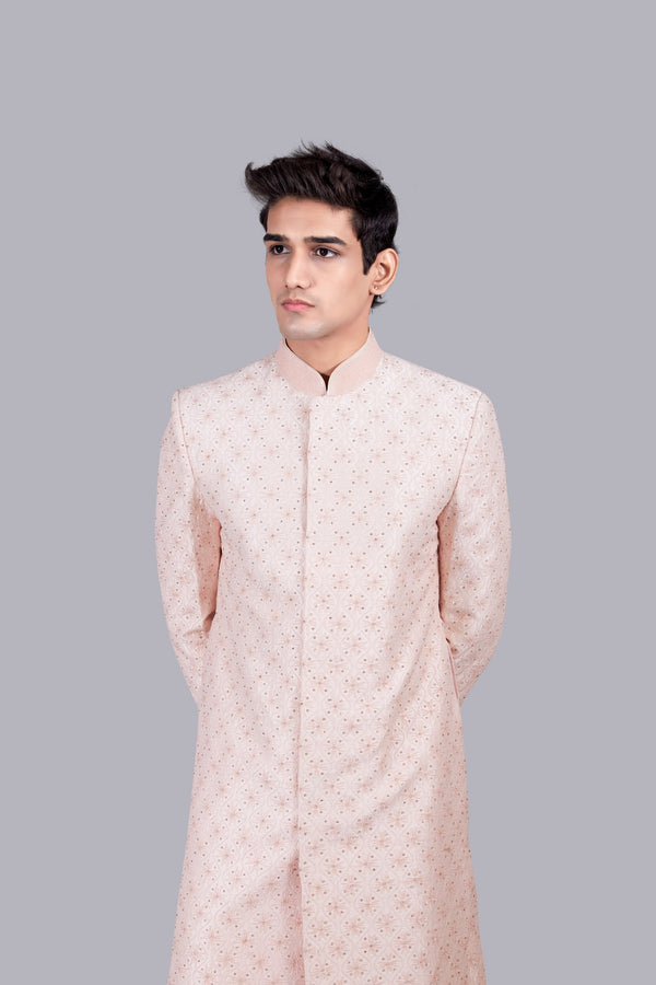 B More PEACH CHANDERI SILK DIAMOND WORK INDO WESTERN