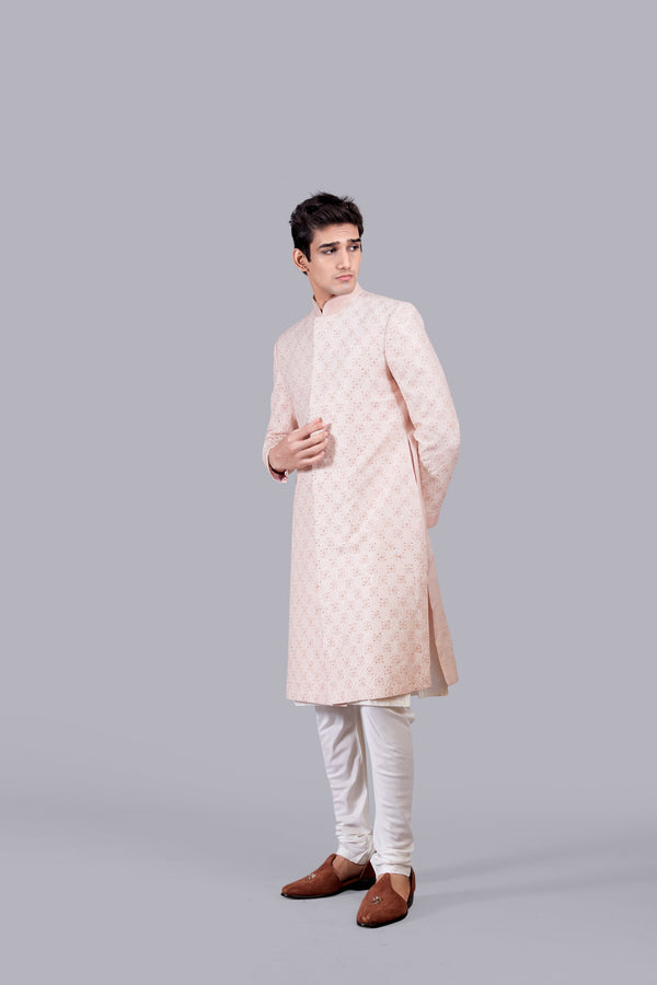 B More PEACH CHANDERI SILK DIAMOND WORK INDO WESTERN