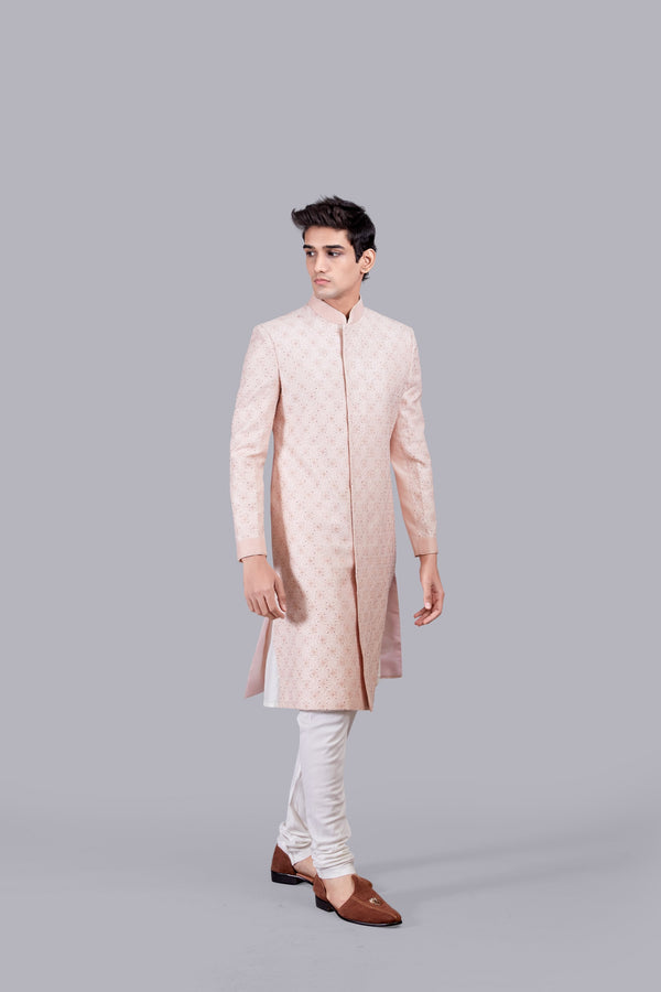 B More PEACH CHANDERI SILK DIAMOND WORK INDO WESTERN