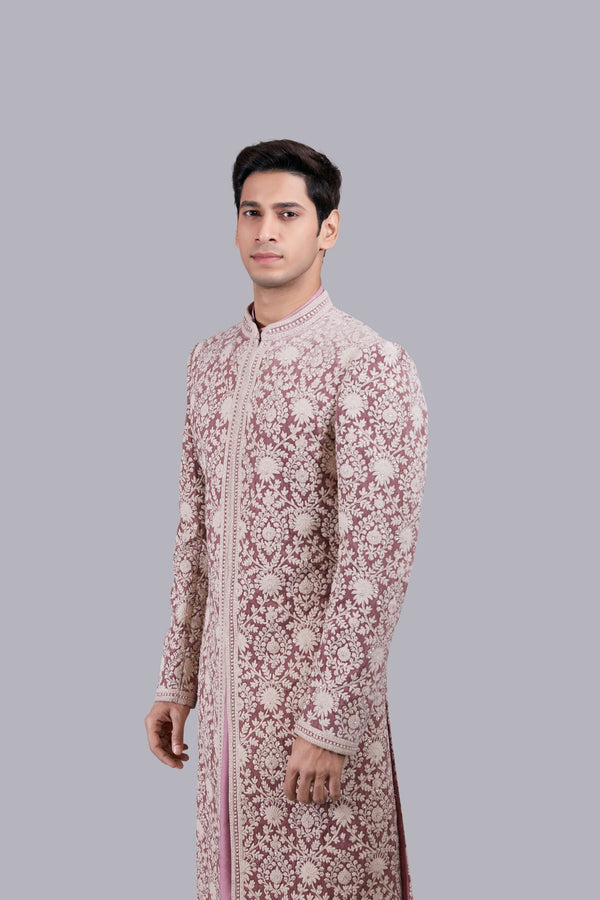 B More PINK ITALIAN LINEN SILK THREAD WORK SHERWANI